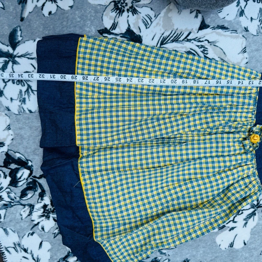 Vintage Narci Stell Dress Kids Size 10 Yellow Blue Plaid New With Tags Folk Lace